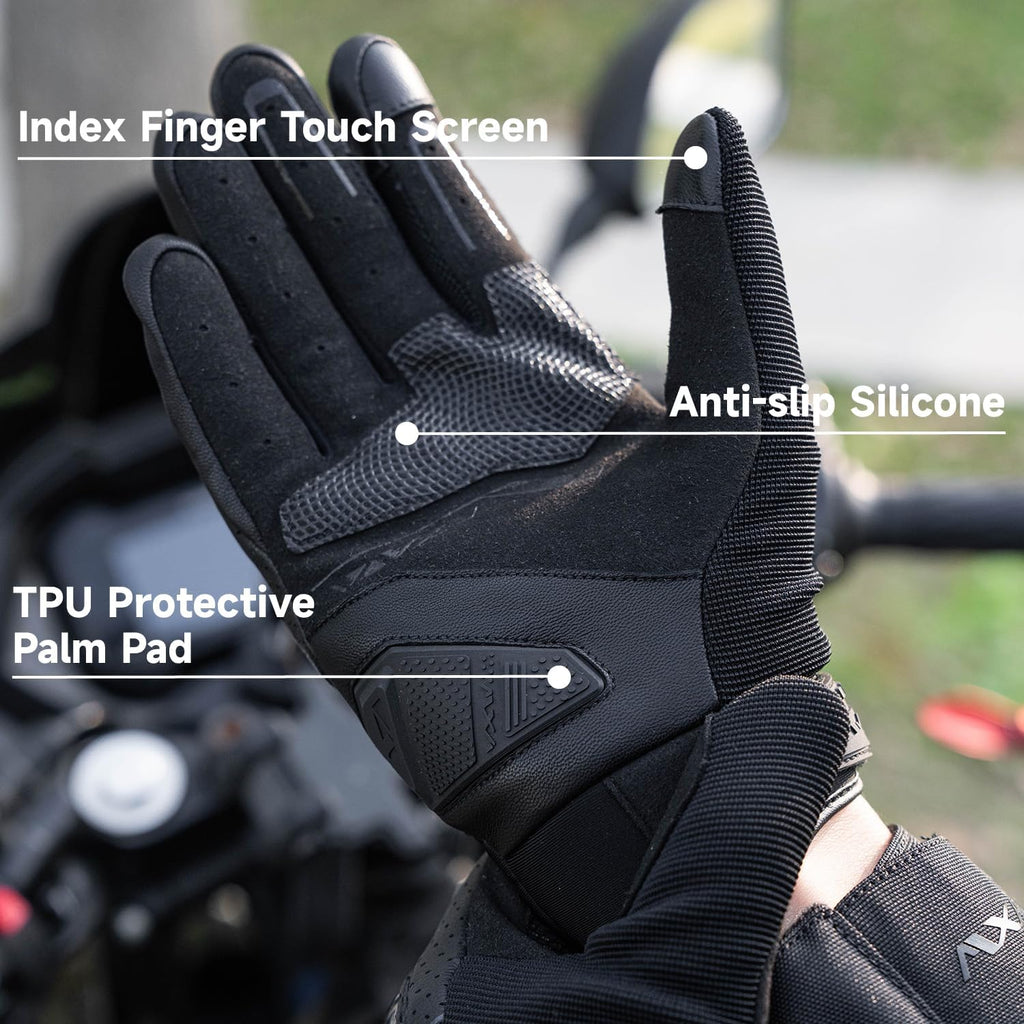 Motorcycle Gloves for Men Women - with Palm Sliders&Knuckle Guards, Touchscreen Design, Faux Leather for Motorcross