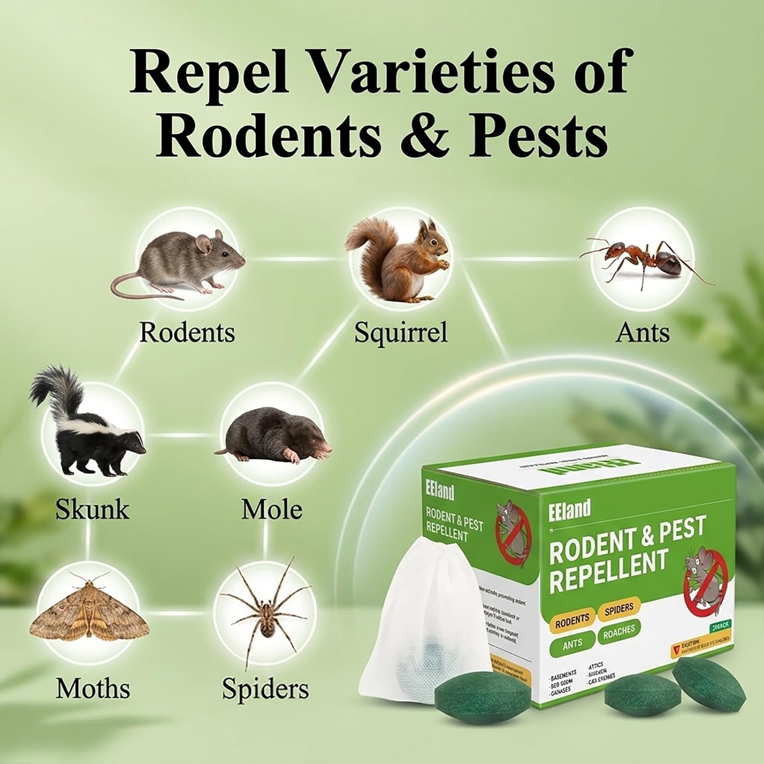 Mouse Rodent Repellent, Repellent Rodent Repellent Balls for Mouse Squirrel Rats Spider Roach Ant, Family & Pet-Safe