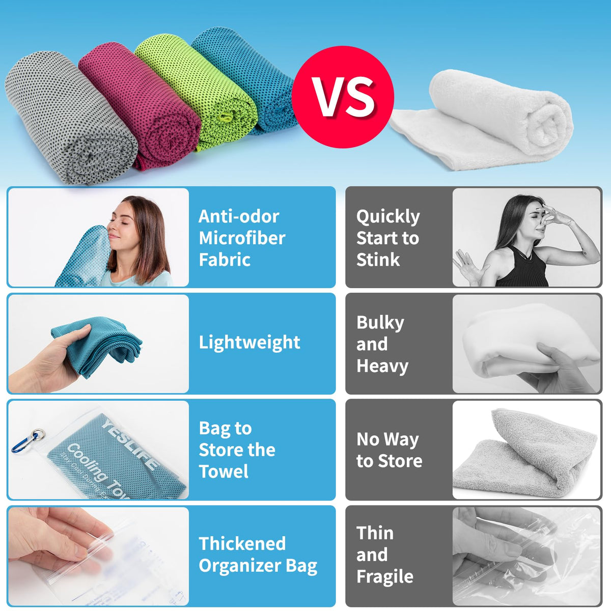 4-Pack Cooling Towels (40"x 12"), Cooling Neck Wraps, Ice Towel
