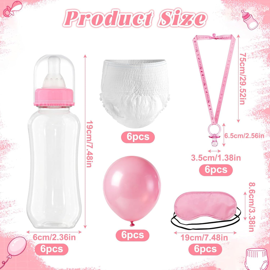 6 Sets Baby Bottles for Baby Shower Game, Bottle Chug Baby Shower Games Plastic Baby Bottle for Feeding Blindfold
