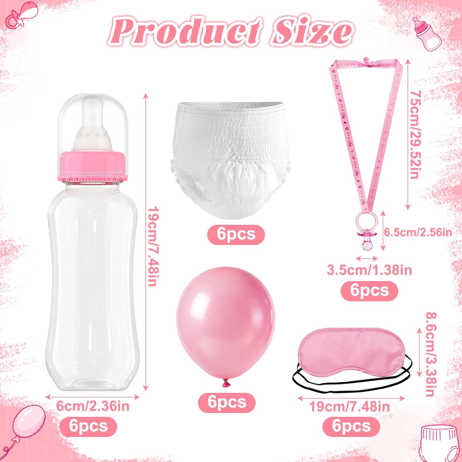 6 Sets Baby Bottles for Baby Shower Game, Bottle Chug Baby Shower Games Plastic Baby Bottle for Feeding Blindfold