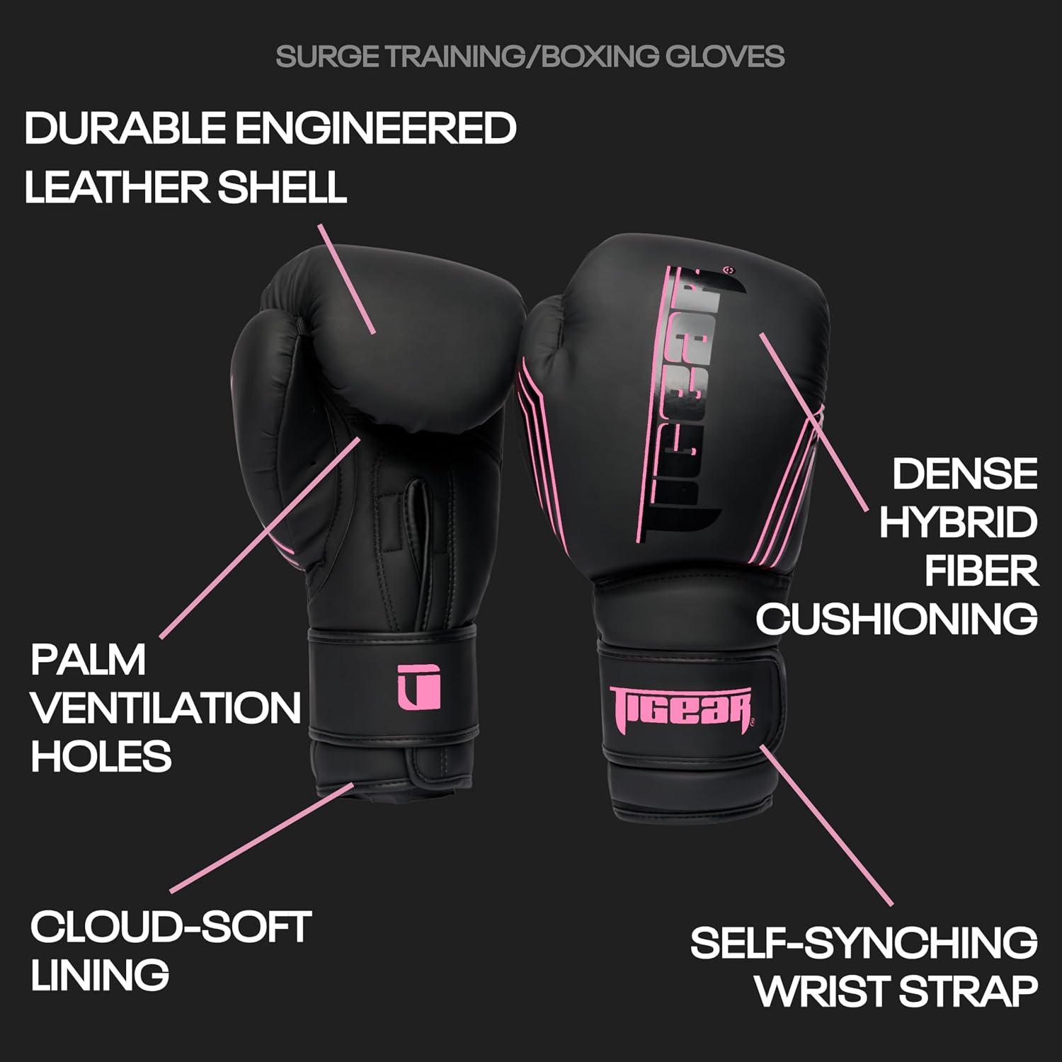 Surge Pro Boxing Gloves for Men Women & Kids | Engineered Leather Muay Thai Gloves, MMA Gear, Kickboxing Heavy Bag
