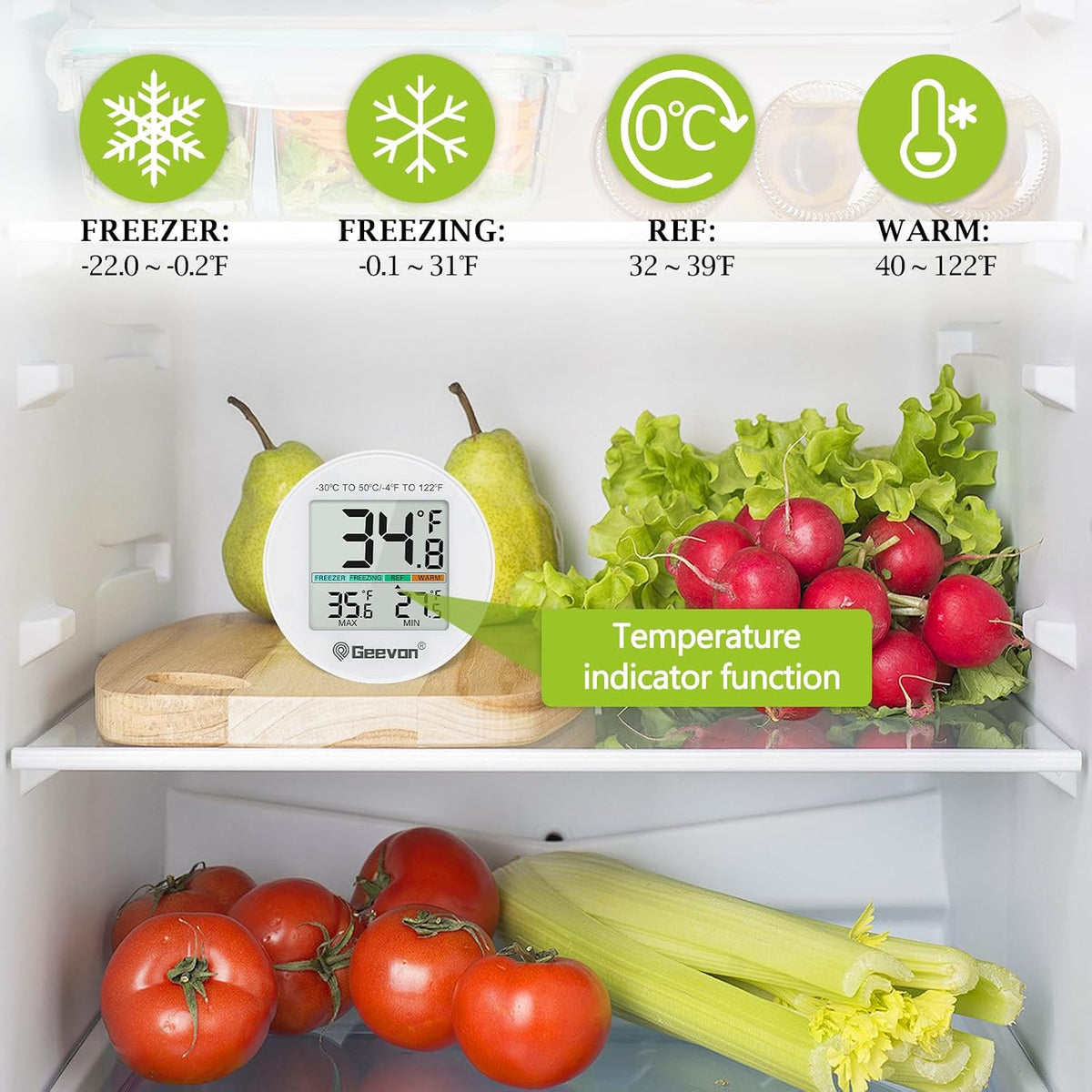 Small Digital Refrigerator Thermometer 2 Pack, IP65 Waterproof Commercial and Home Use, Max/Min Record Function with