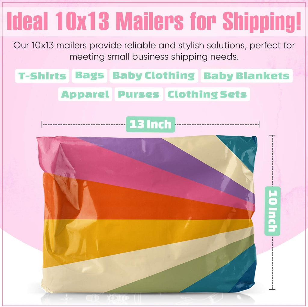 10x13 Poly Mailers, Retro Rainbow Design Shipping Bags,50 Pack