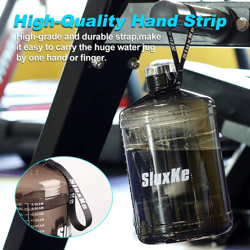 Gallon Big Water Bottle with Handle, 128oz Leakproof BPA Free Fitness Sports Water Bottle with Motivational Time