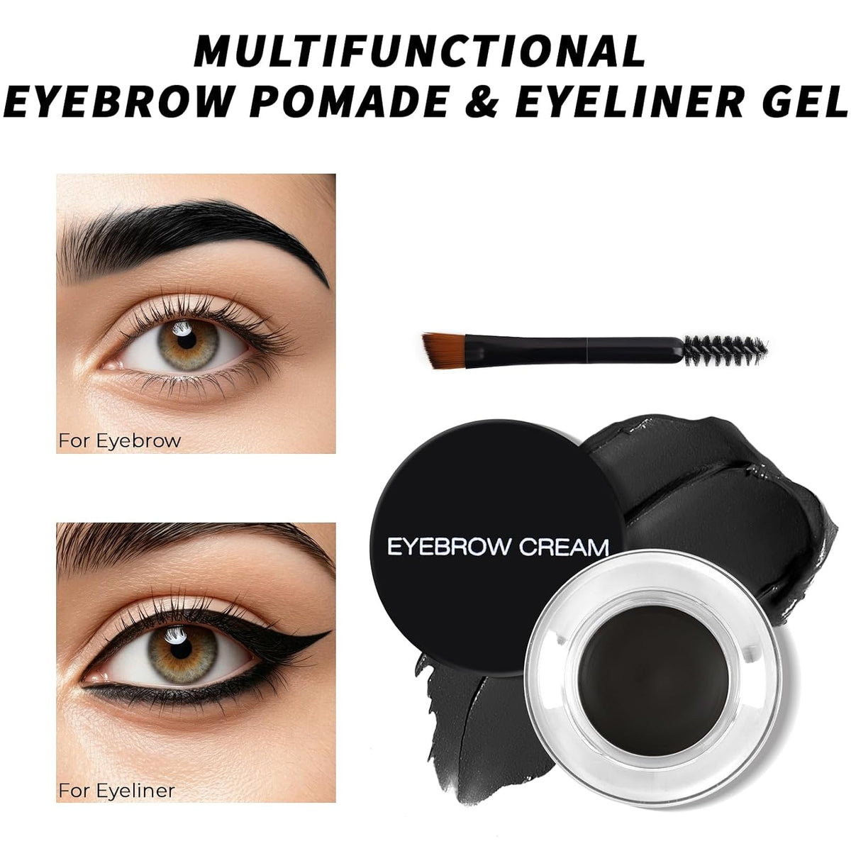 Brow Pomade with Brush, Waterproof & Long-Lasting, # #04 Black