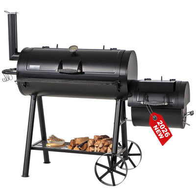 37-Inch Charcoal Grill and Offset Smoker for Outdoor Cooking