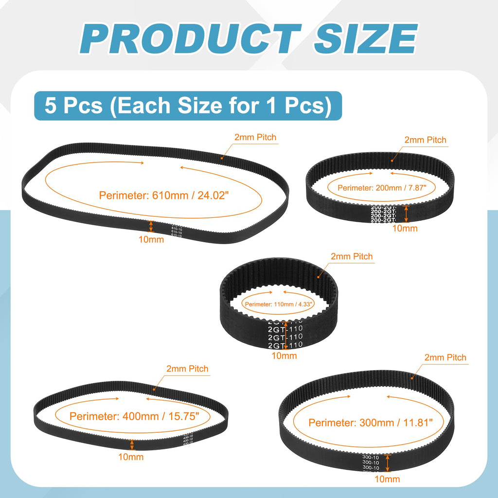 MECCANIXITY GT-2 Timing Belt 10mm Width 2mm Pitch Black 5pcs
