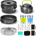 15pcs Camping Cookware Mess Kit, 1.9L Pot, for Camping, Backpacking | Anodized aluminum, for hiking, outdoor cooking