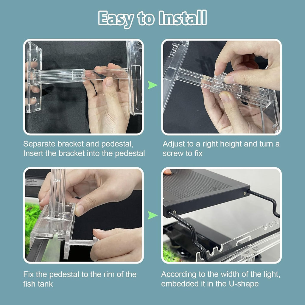 Aquarium Light Holder Adjustable, Clear Acrylic Fish Tank LED Light Riser Stand Aquarium Lamp Brackets Kit 2pcs