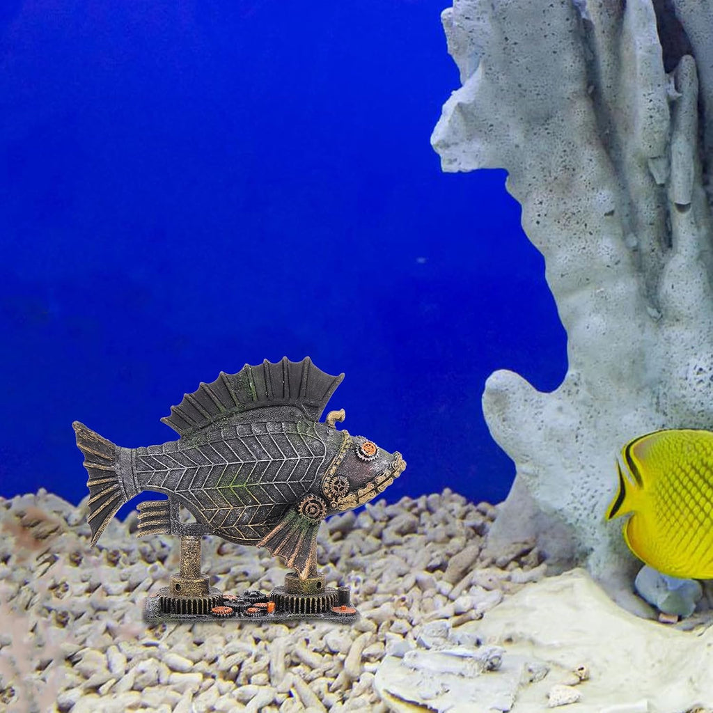 Aquarium Decoration - Steampunk Fish Decor for Fish Tank, Resin Machine Halloween Fish Tank Decoration, Beta Fish