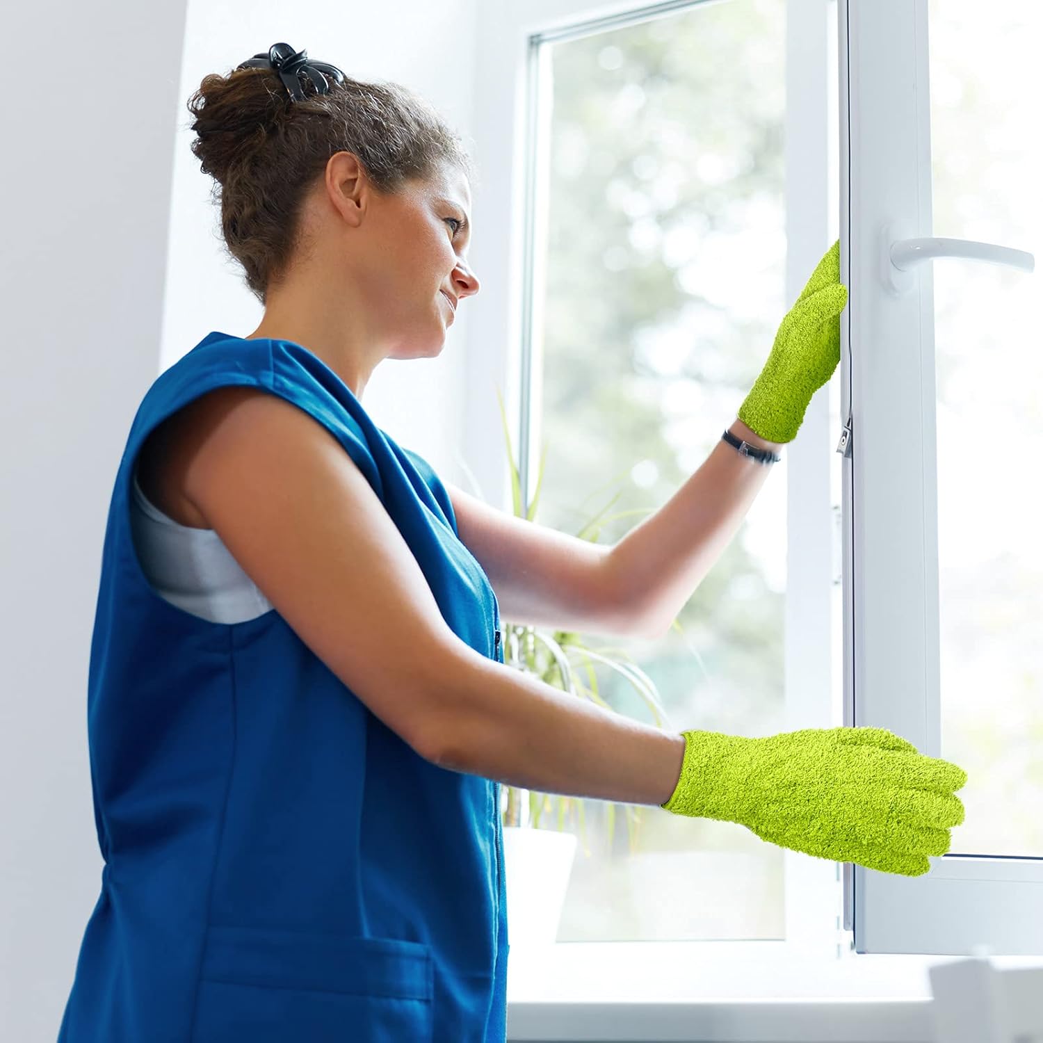 3 Pairs Microfiber Plant Dusting Gloves Leaf Cleaning Gloves for Indoor Plants, Blinds, Furniture, House (Green