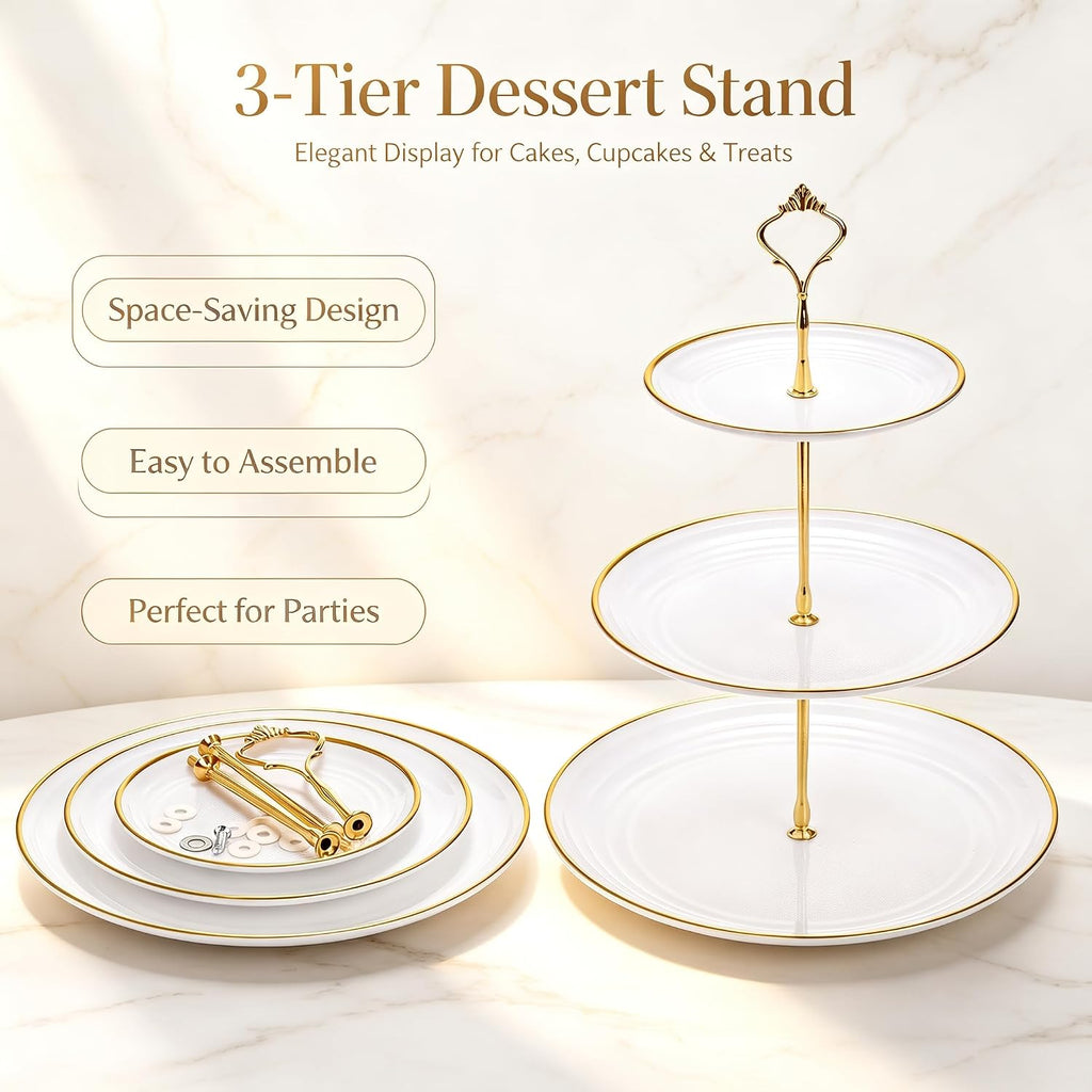 3 Pack Tiered Cupcake Stand, Plastic Cupcake Stand Tower, 3 Tier Round Shape Dessert Serving Tray, White Cookie Candy