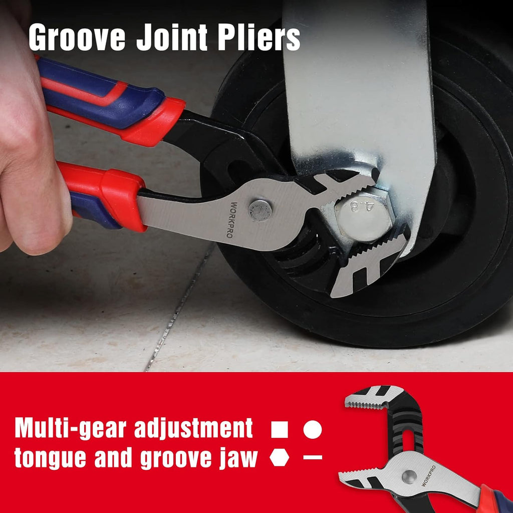 4-Piece Pliers Set - Premium CR-V Construction Tool Set Including Long Nose, Diagonal Cutting, Groove Joint and Slip