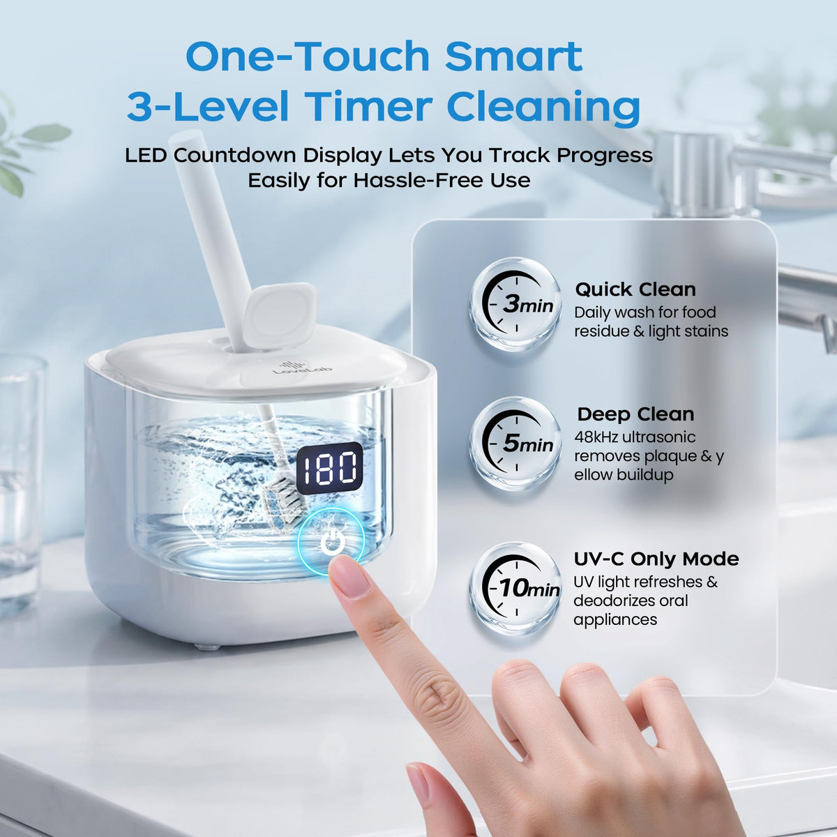 Ultrasonic Retainer Cleaner Machine, 48kHz Dental Ultrasonic Cleaner Care