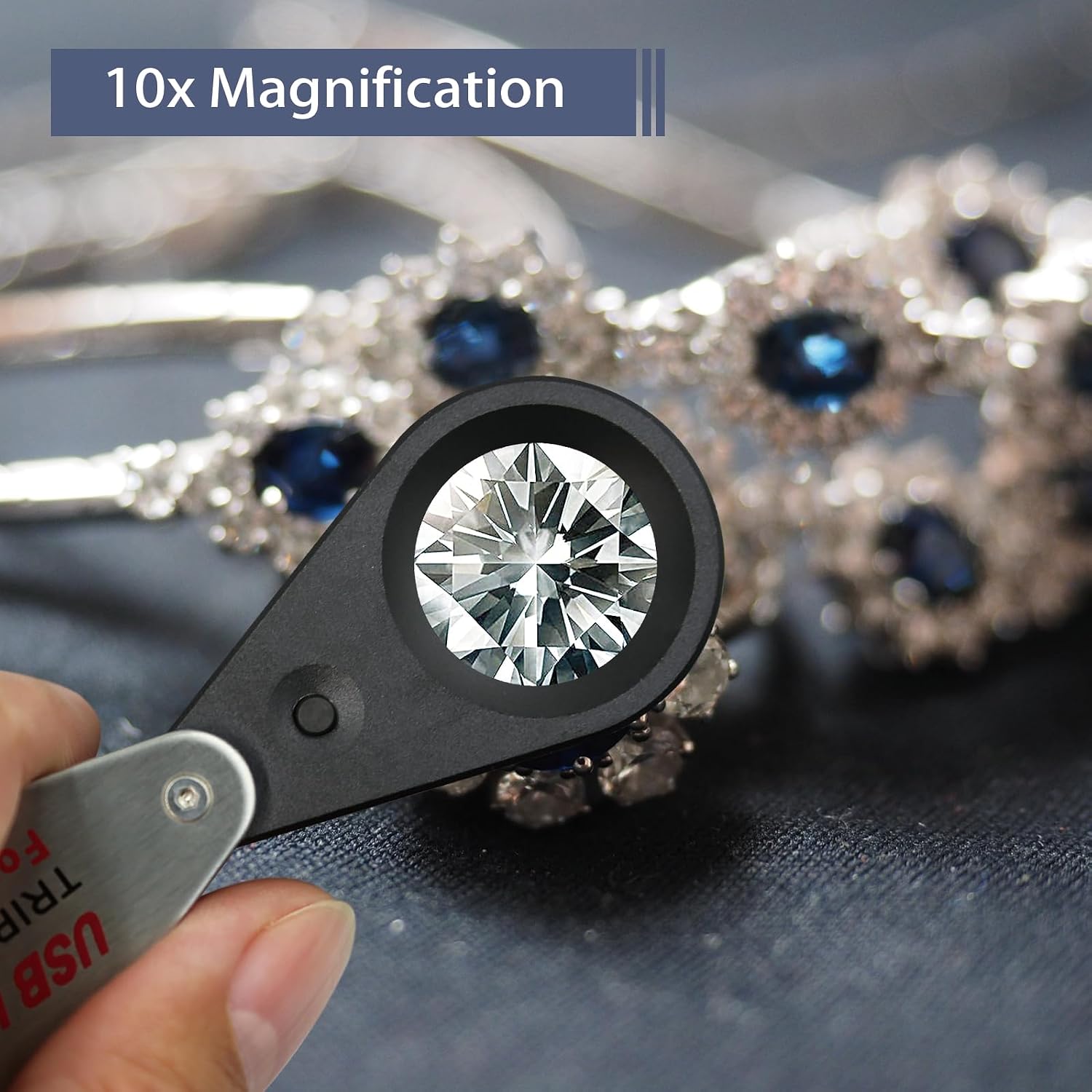 10X Rechargeable Jewelers Loupe with UV & LED Lights, Four Light Modes, Illuminated 22mm Eye Loop Magnifier Pocket