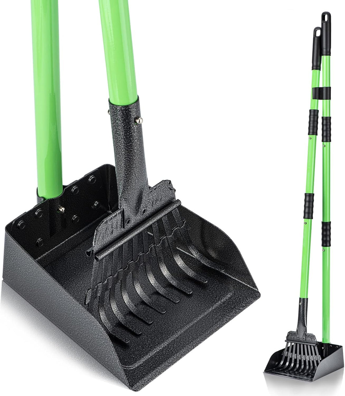 Pooper Scooper, Dog Pooper Scooper Long Handle Stainless Metal Tray and Rake Set for Medium Small Dogs Heavy Duty