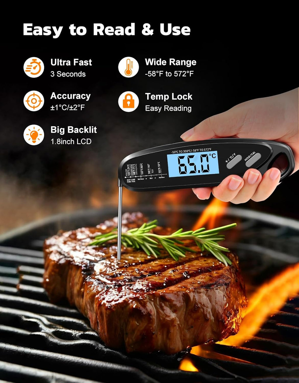 Instant Read Meat Thermometer Digital for Cooking with Dual Probe