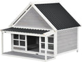 Wooden Dog House with Porch for Large Dogs, Tilt Roof, Front Door