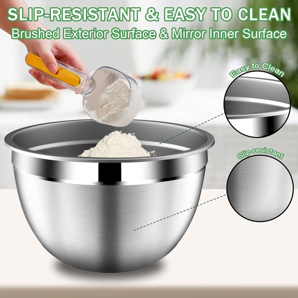 Mixing Bowls with Lids Set, Stainless Steel Mixing Bowls with Colander, Strainer with Mixing Bowl Set, Serving Bowl