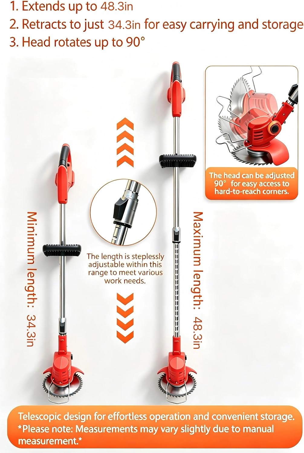 Cordless Weed Eater, Lightweight String Trimmer Edger, Red | Adjustable Shaft, 2 Batteries, 4 Blades, 6-Inch