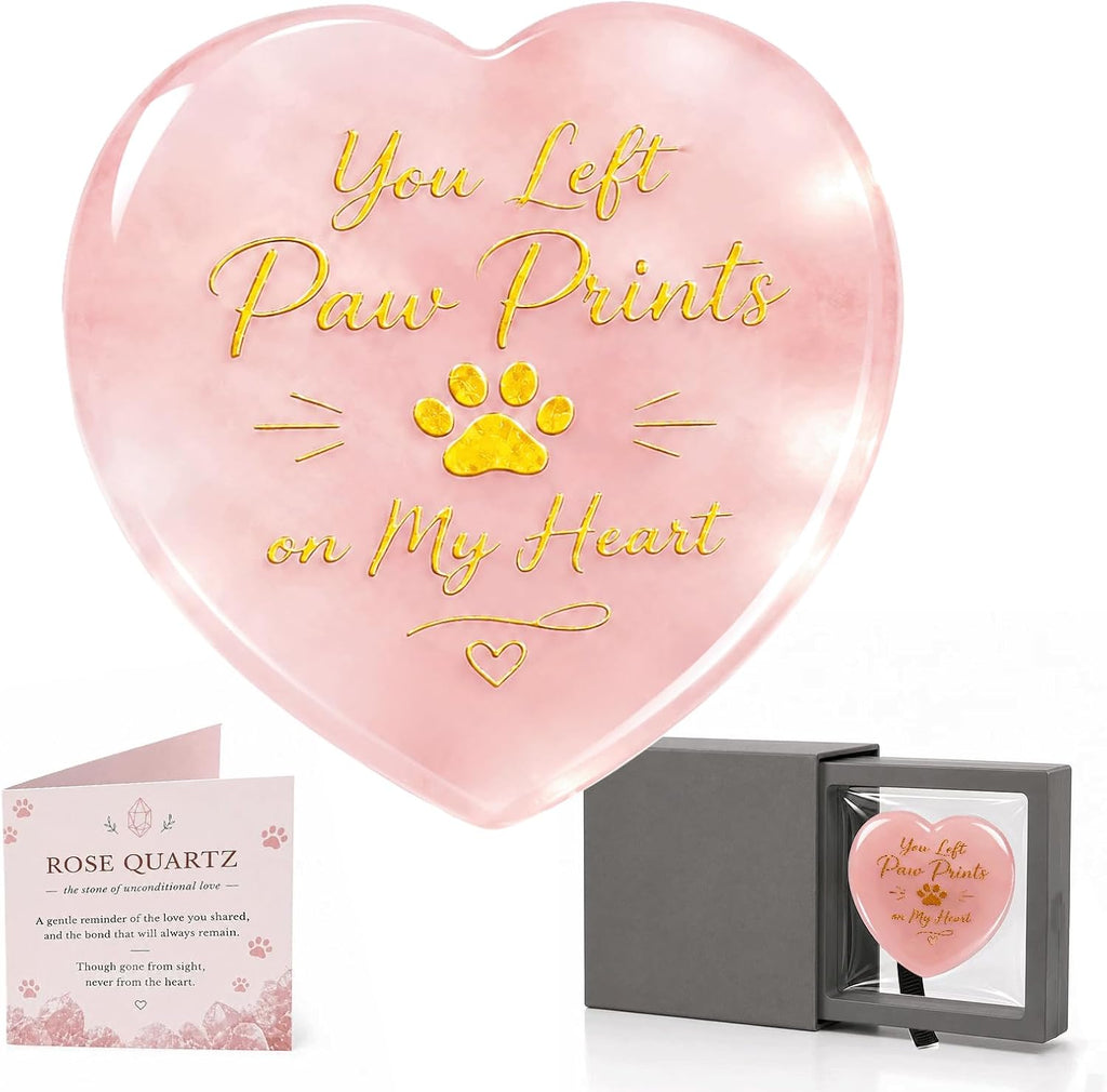 Rose Quartz Pet Memorial Gifts for Loss of Dog, Cat -Heart Crystal Stone