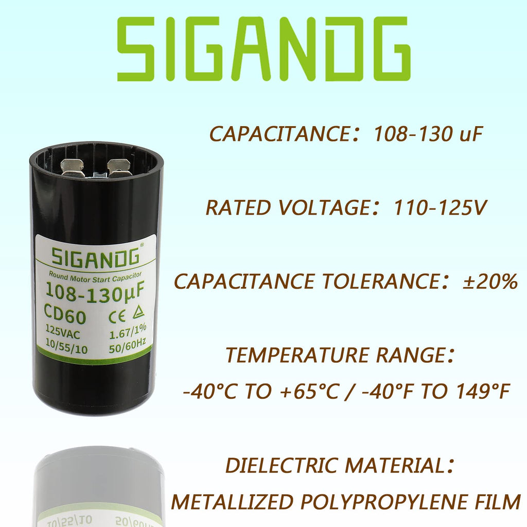 108-130 MFD 110-125 VAC Round Start Capacitor 50/60 Hz AC