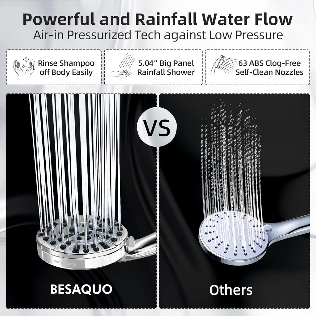 9 Functions High Pressure Shower Head with Handheld,Built-in Pause Mode&Power Wash,Non-Clogging Nozzles,6ft Hose&Bracket