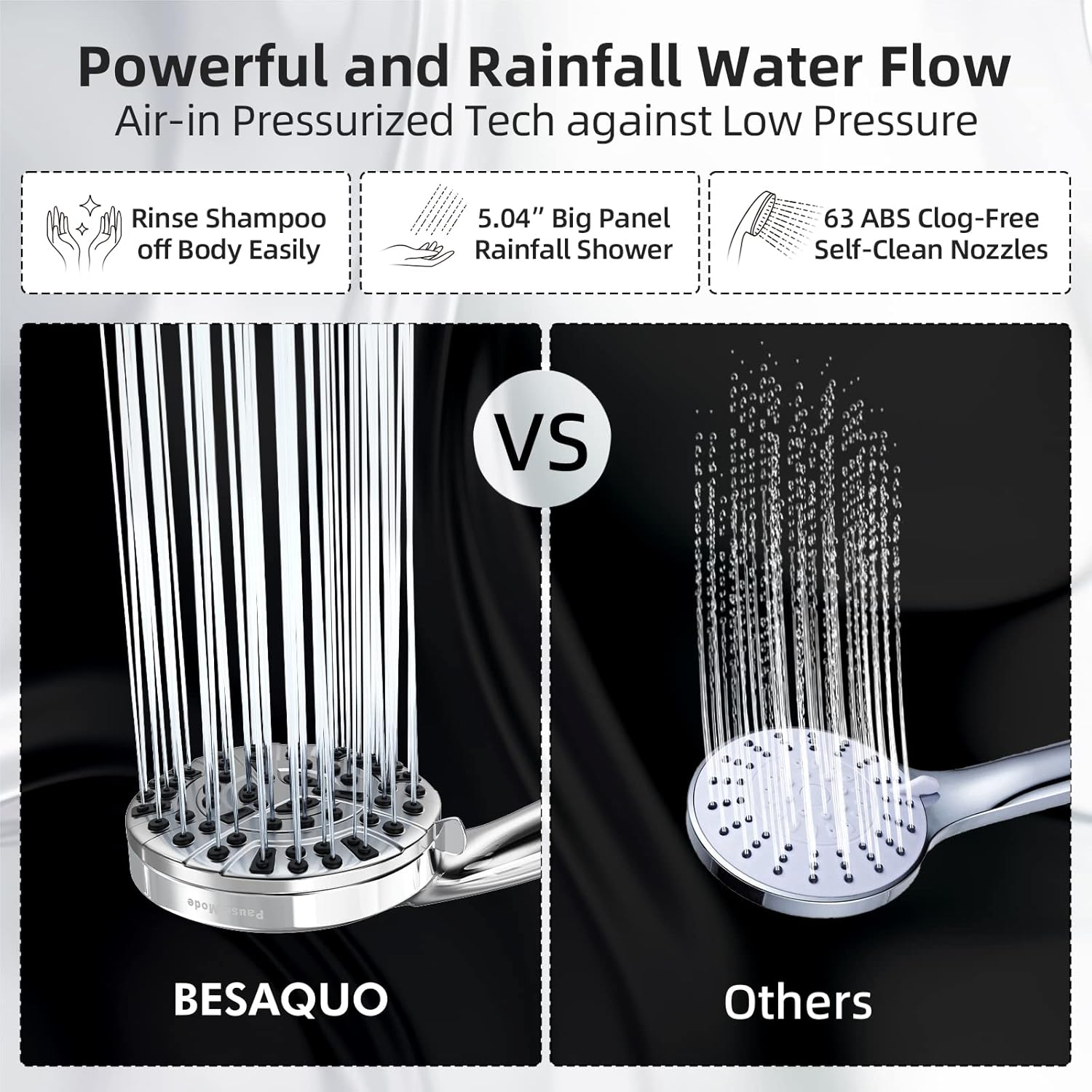 9 Functions High Pressure Shower Head with Handheld,Built-in Pause Mode&Power Wash,Non-Clogging Nozzles,6ft Hose&Bracket