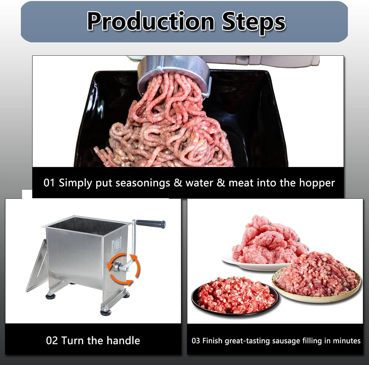 Meat Mixer, 15 Pound Meat Mixer for Sausage, 15lbs 7.5L Capacity Tank No Gear Box Sausage Mixer, Stainless Steel Food