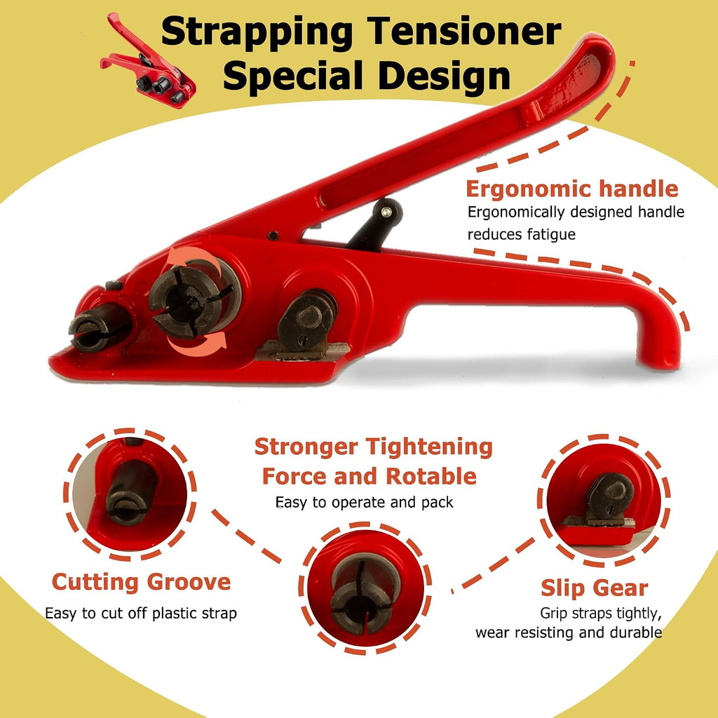 Heavy Duty Packaging Banding Strapping Kit, 4 in 1 Pallet Strapping Kit with Poly Strapping Tensioner, Banding Sealer