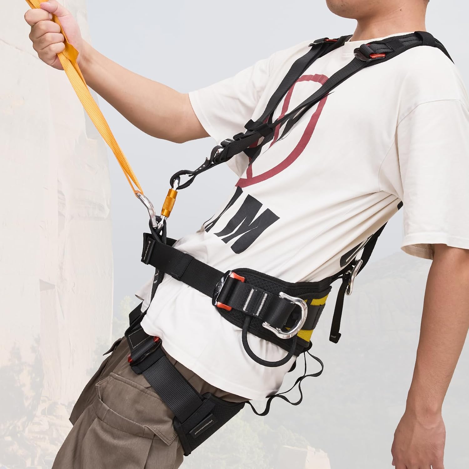 Full Body Climbing Harness, Thicken Widen Climbing Belts Safety Harness for Tree Climbing, Fire Rescue, Rappelling