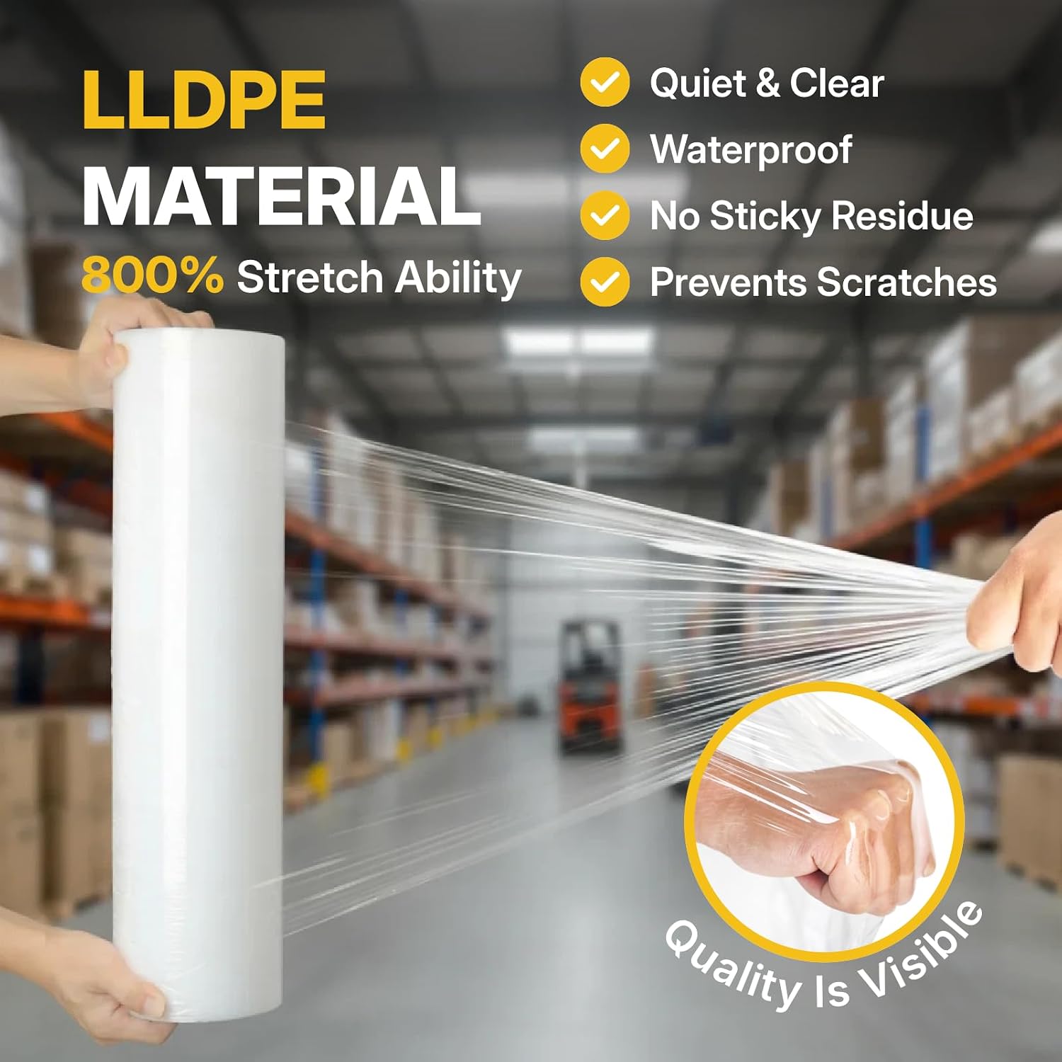 Pallet wrap Stretch Film - Industrial Strength up to 800% Stretch 20 Microns Clear Durable Adhering Packing Moving
