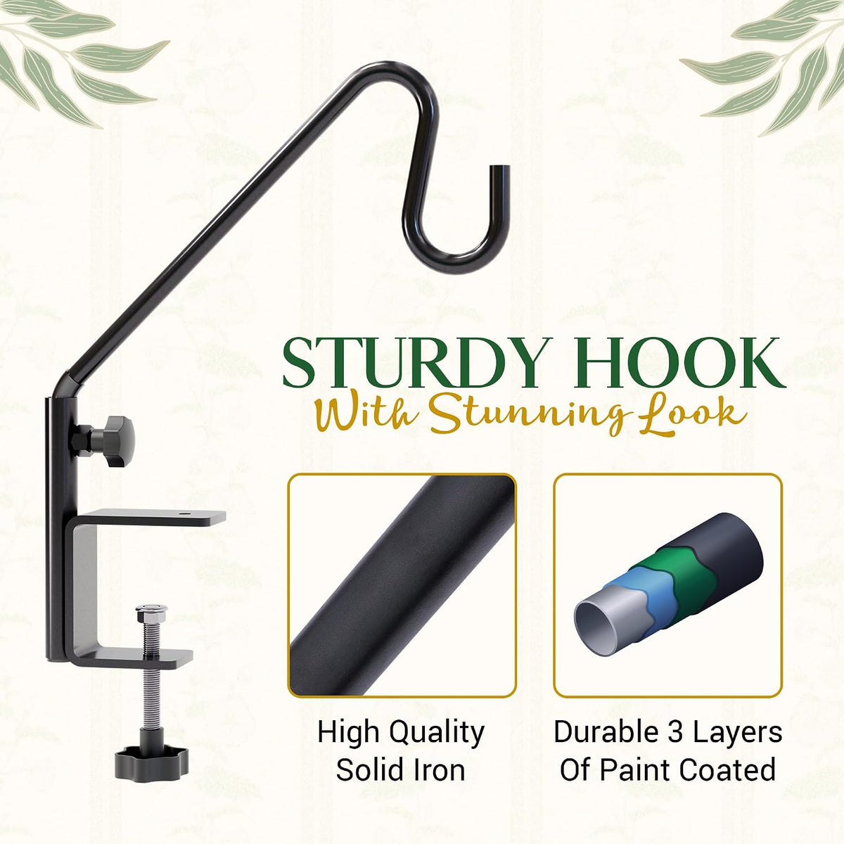 Deck Bird Feeder Hanger for Railing, 11inch Deck Hook for Bird Feeder Pole, Durable 3 Layers Powder Coated & Sturdy 1