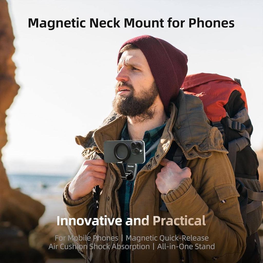 Magnetic Neck Mount for Phones, Neck Cell Phone Holder POV/Vlog Selfie Mount Hand Free Phone Neck Holder Chest Stand