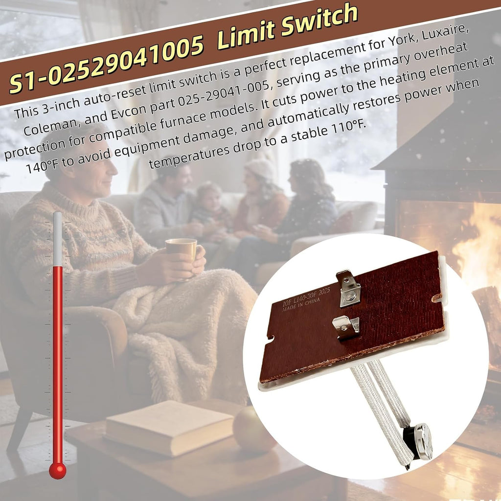 S1-02529041005 3" Furnace Limit Switch - L140-30F Replacement for York Luxaire Coleman Evcon 025-29041-005