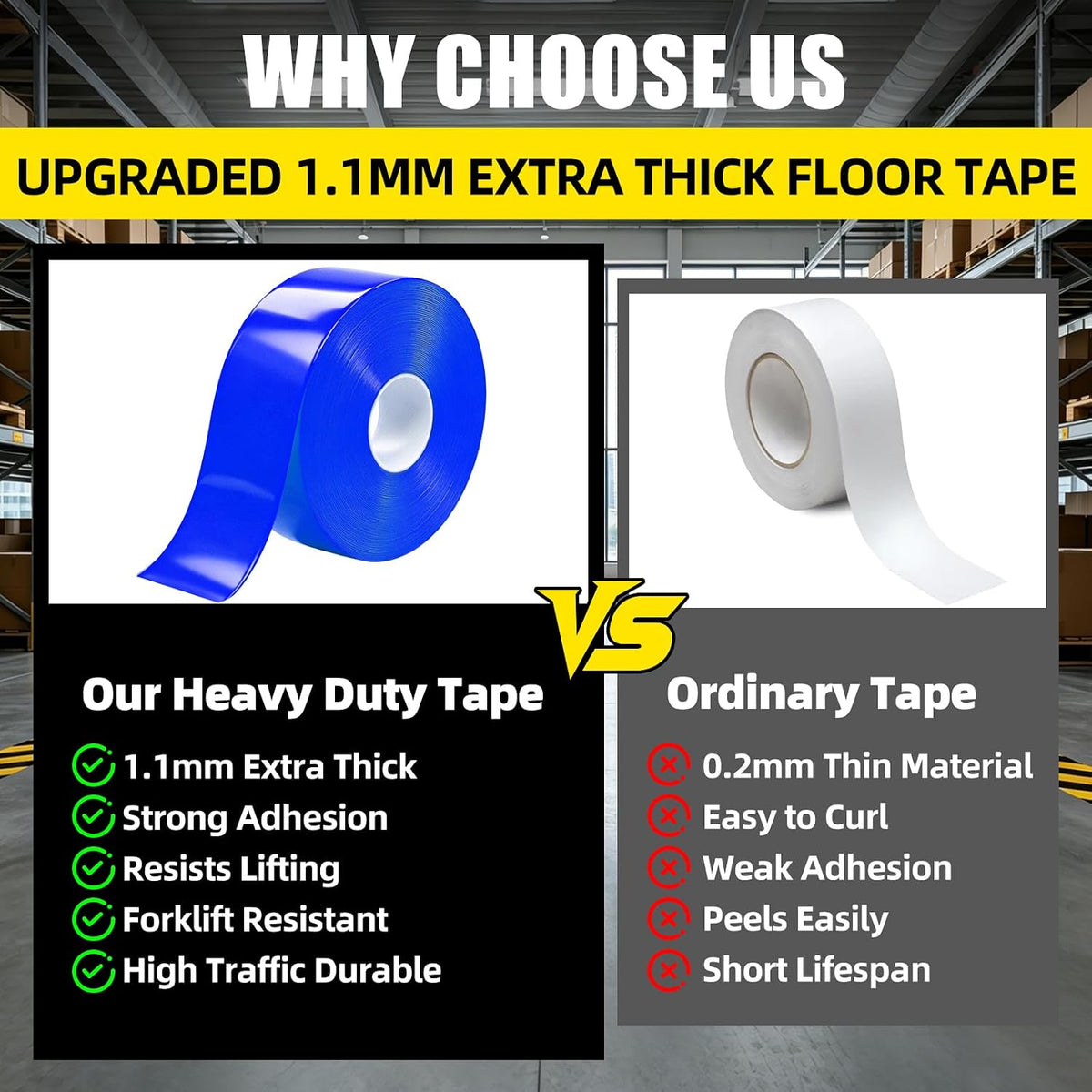 Blue Floor Marking Tape, 1.1mm Extra Thick Industrial Safety Tape, 4 in Width x 100FT, Warning Tape for Warehouse
