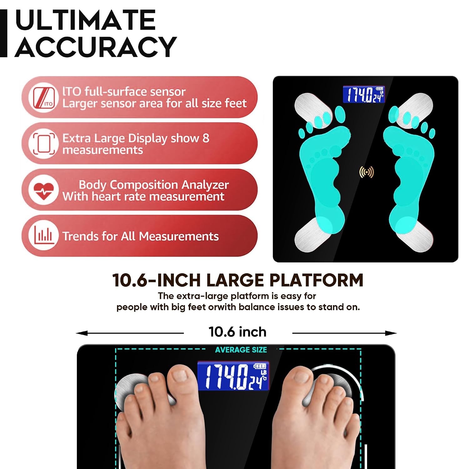 Digital Simple Bathroom Scale, Home Practical Body Fat Scale with Led Display, Body Composition Analyzer with
