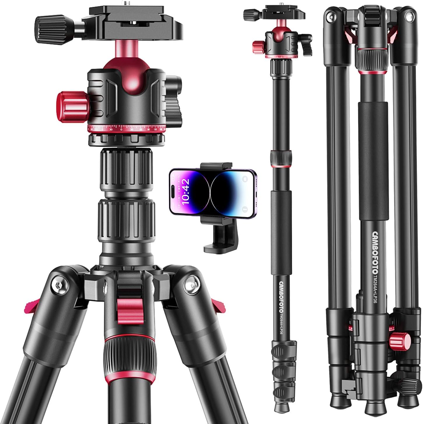 74" Professional Camera Tripod & Monopod with Carry Bag | Ball Head Aluminum Photography DSLR Tripod, Compatible with