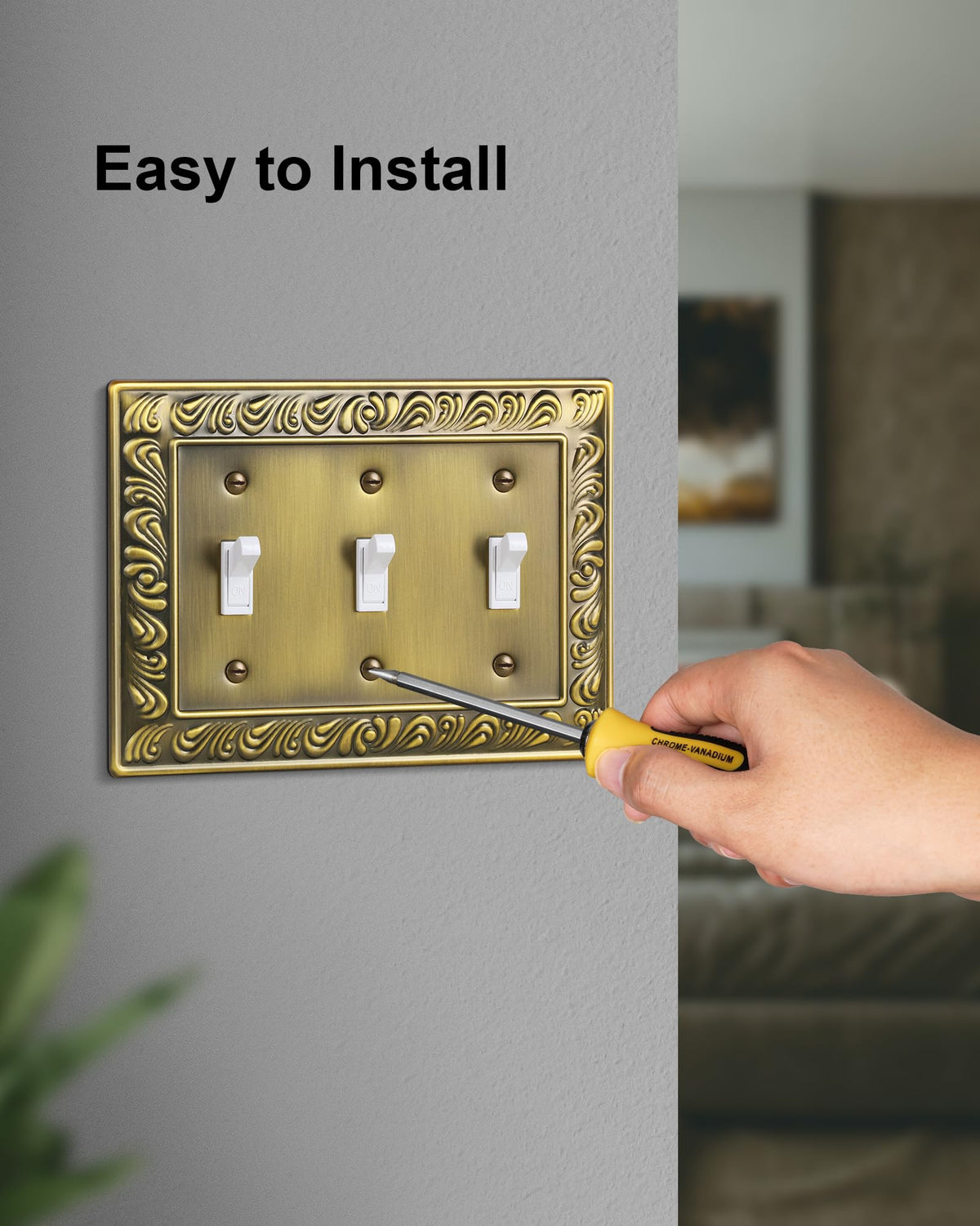 2-Pack Paisley Pattern Metal Triple Toggle Light Switch Cover Plate