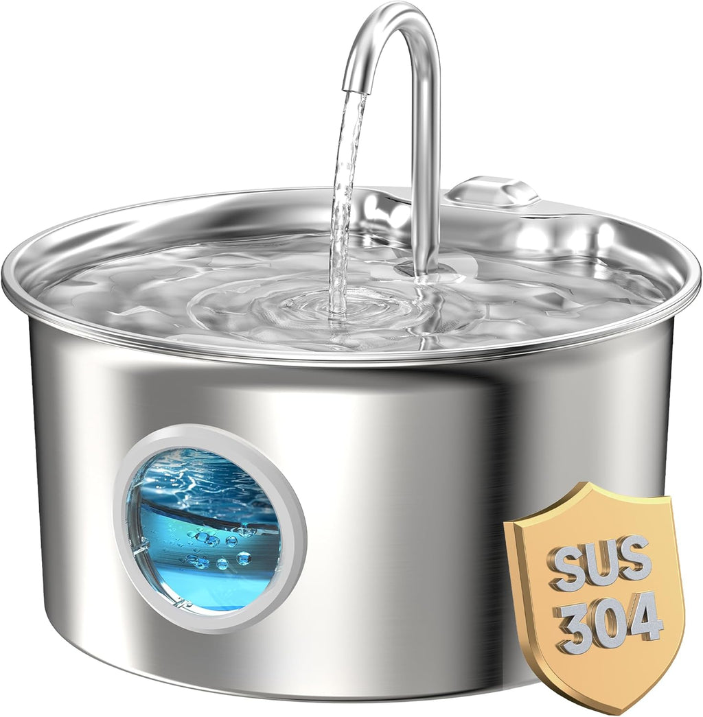 Cat Water Fountain Stainless Steel: Cat Fountain for Drinking - 88oz/2.6L Pet Water Fountain for Cats Indoor - Quiet