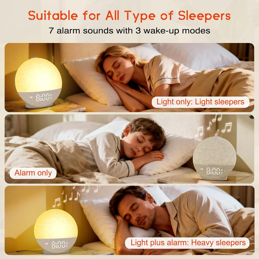 Sunrise Alarm Clock White Noise Machine, Sunset Simulation, 30 Sleep Sounds | 12 Color Night Lights, Dimmable