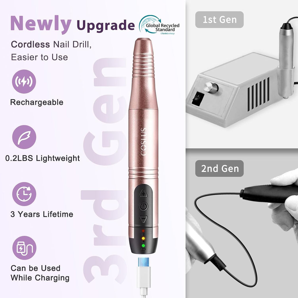 C20 Cordless Nail Drill Electric File, All-in-One Kit, Gold