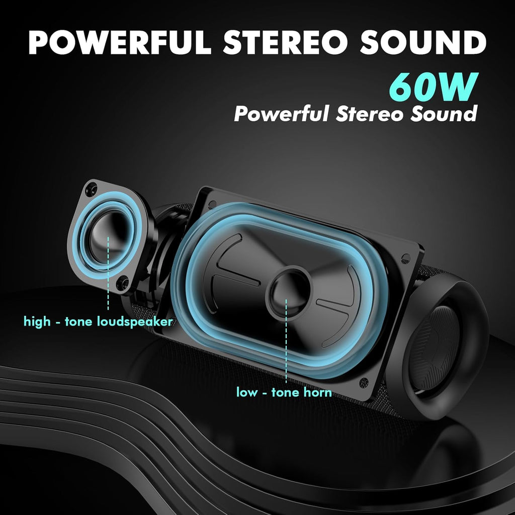 Bluetooth Speaker, Wireless Portable Outdoor Bluetooth Speakers, 60W True Wireless Stereo IPX8 Waterproof, Dual