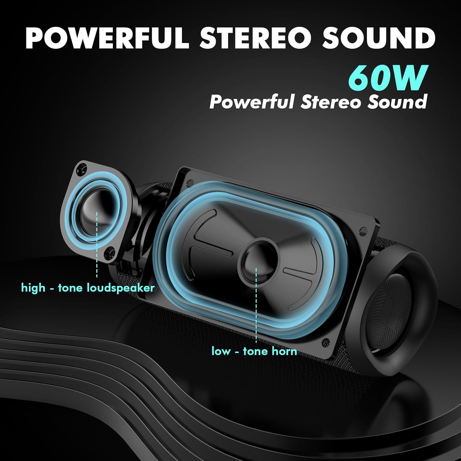 Bluetooth Speaker, Wireless Portable Outdoor Bluetooth Speakers, 60W True Wireless Stereo IPX8 Waterproof, Dual