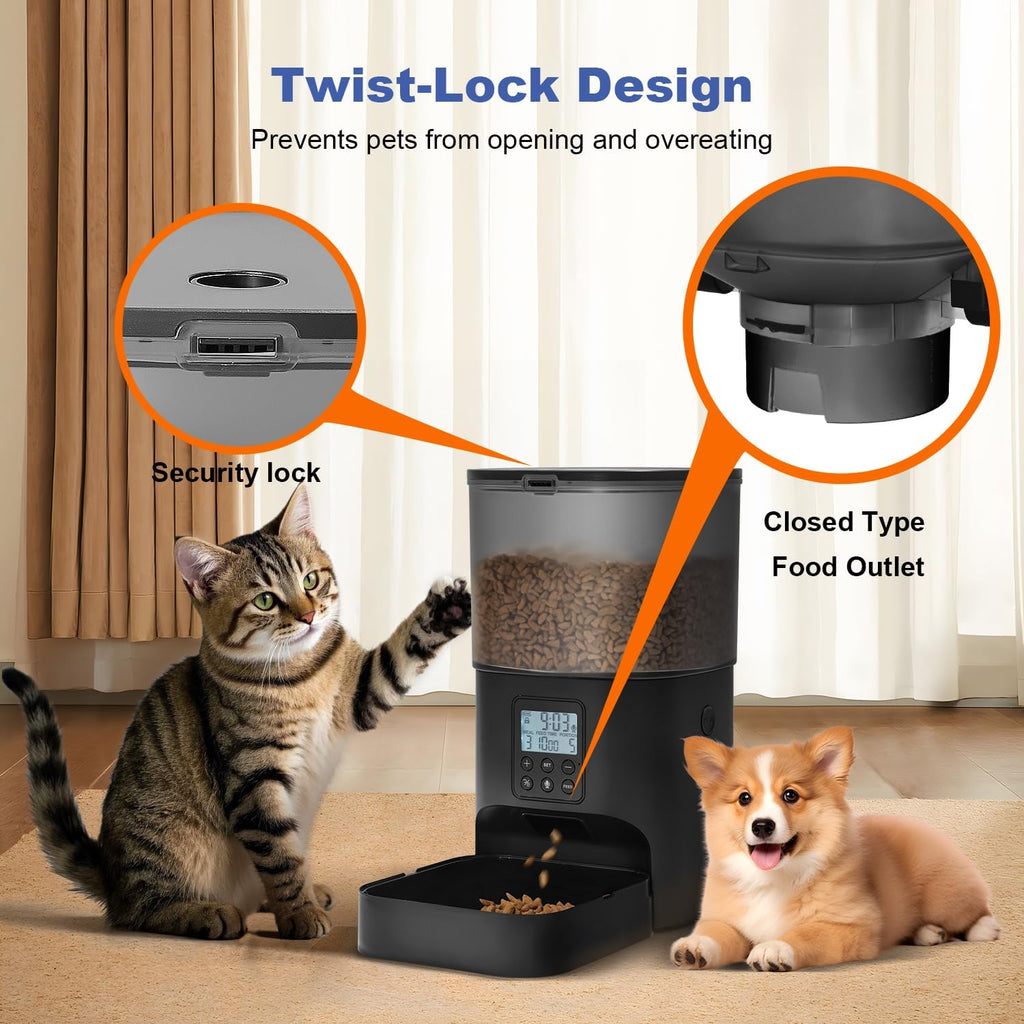 Automatic Cat Feeder,4L Timed Cat＆Dog Dry Food Dispenser
