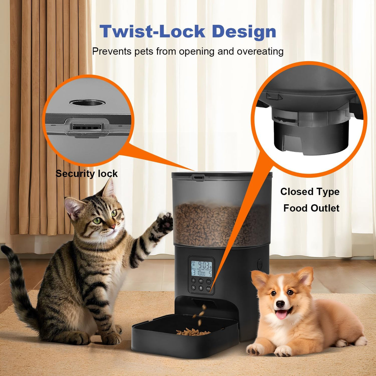 Automatic Cat Feeder,4L Timed Cat＆Dog Dry Food Dispenser