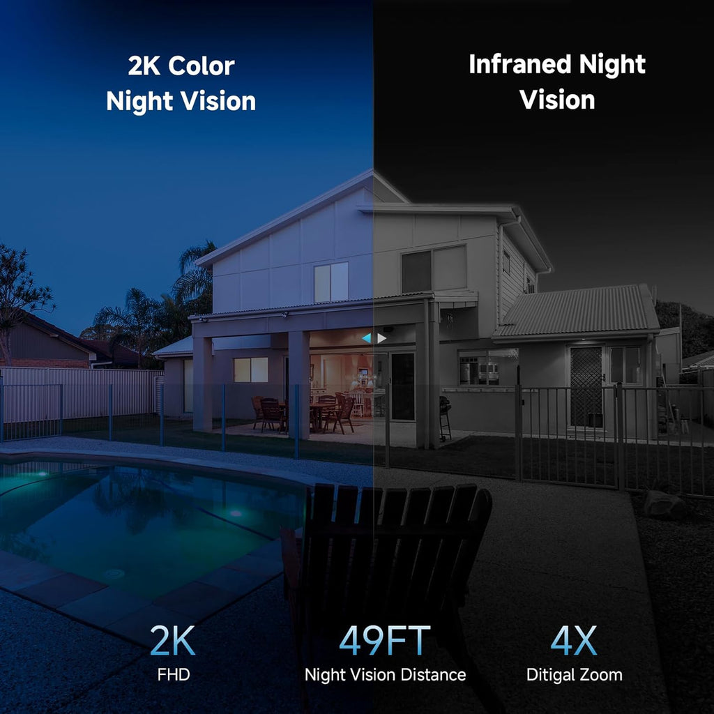 2K Solar Security Cameras Wireless Outdoor, 2PCS Outdoor Camera Wireless with 360° View, Cameras for Home Security