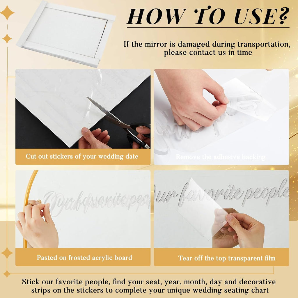 24 x 18 Inch DIY Wedding Seating Chart Mirror with Mirror Decal Sticker Wedding Reception Display Chart Board Our
