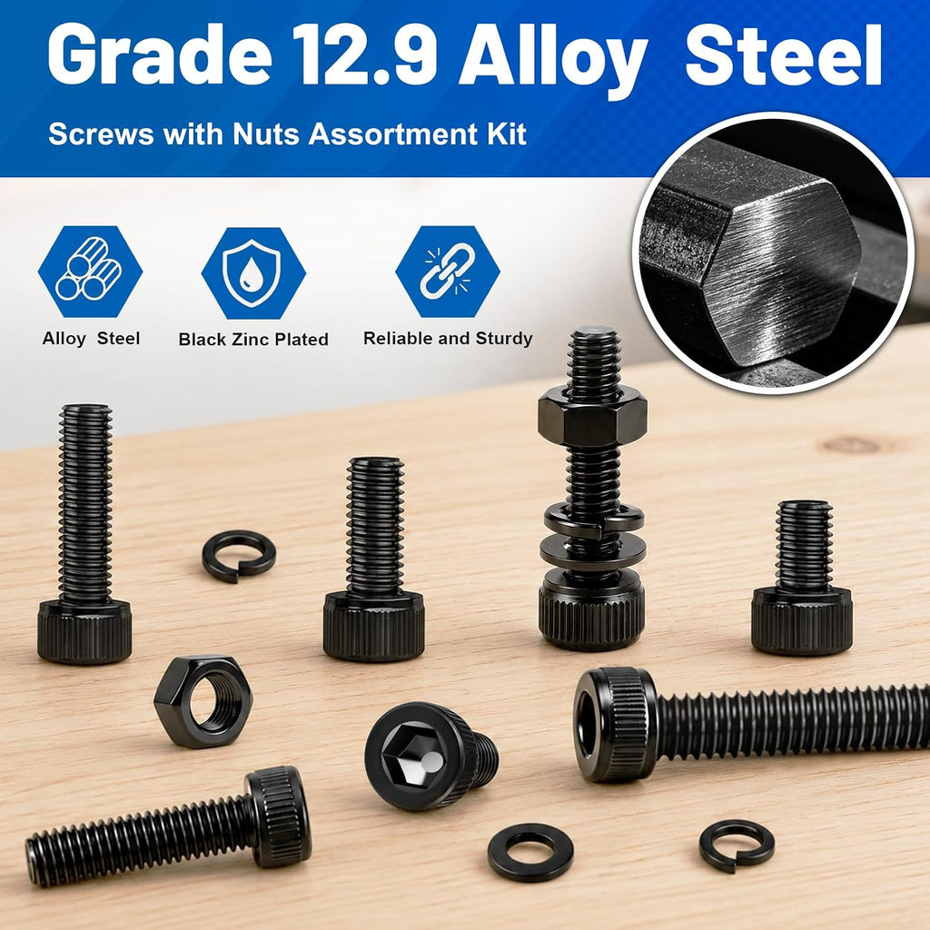 960PCS M3 Hex Socket Bolts Assortment Kit, M3x6/8/10/12/16/20/25/30 mm
